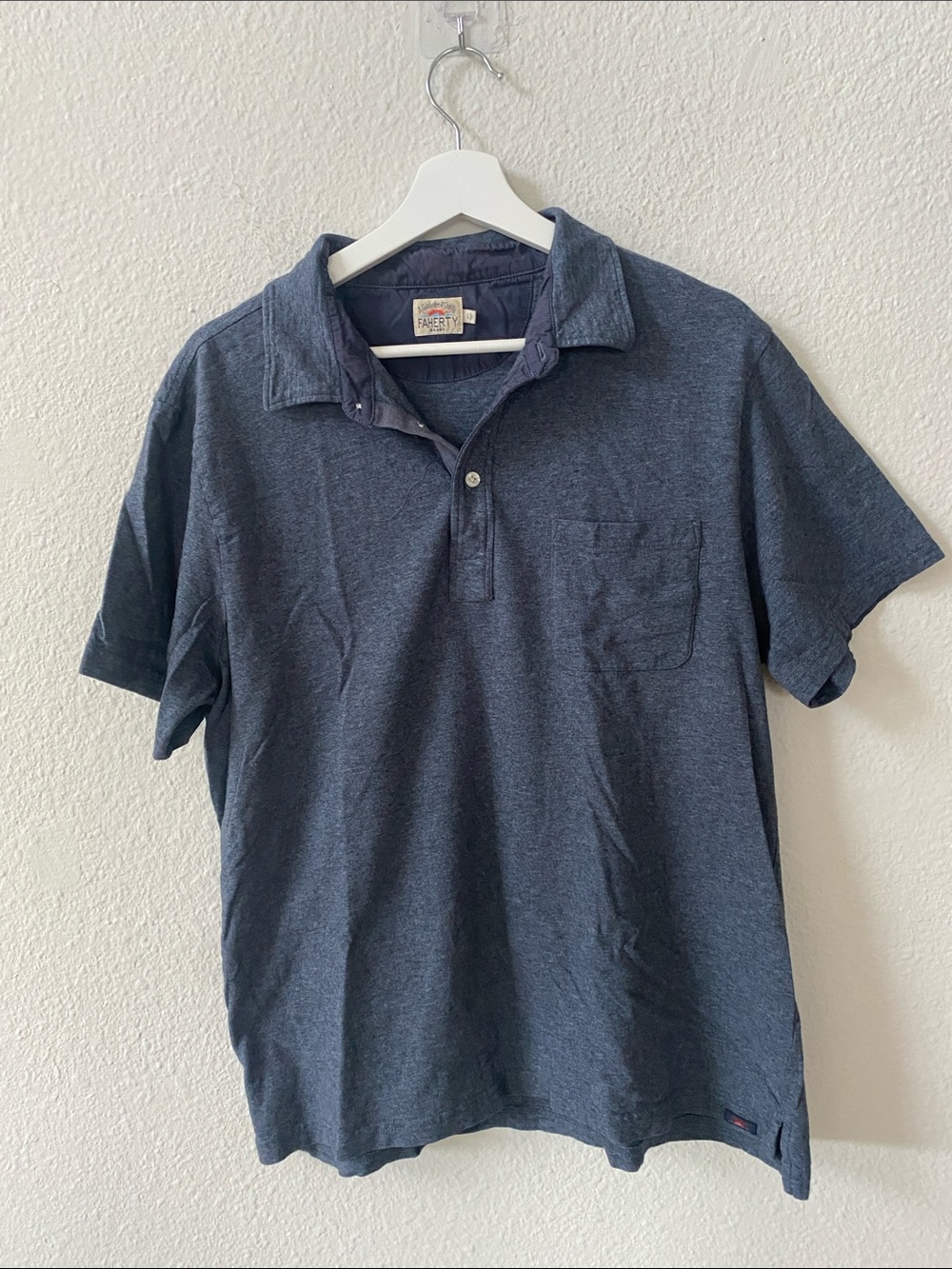 Faherty Heather Navy Short Sleeve Polo